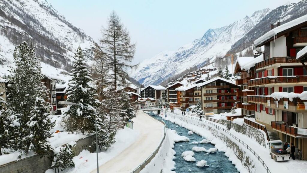Switzerland Zermatt village winter scene